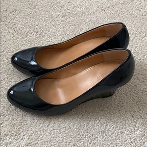 J.Crew Black Sylvia Patent Wedges Size 6.5
